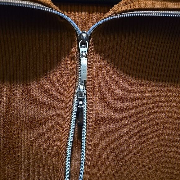 Y2K Burnt Orange Ribbed Jacket SzXL Belldini Retro Slinky Stretch FullZip Preppy - Picture 5 of 16